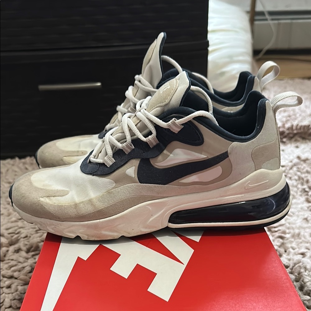 Nike Air Max 270 React in Cream and Black